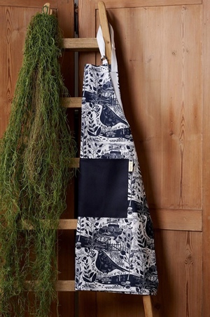 GARDEN BIRDS NAVY COTTON APRON