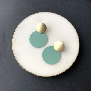 MATTE DISC EARRINGS - MINT & GOLD