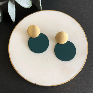 MATTE DISC EARRINGS - DARK TEAL & GOLD