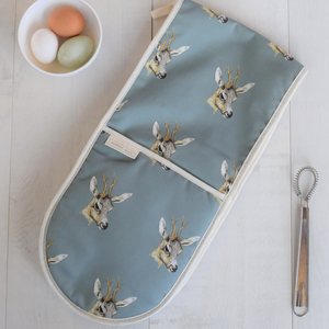 DEER DOUBLE OVEN GLOVES - TEAL