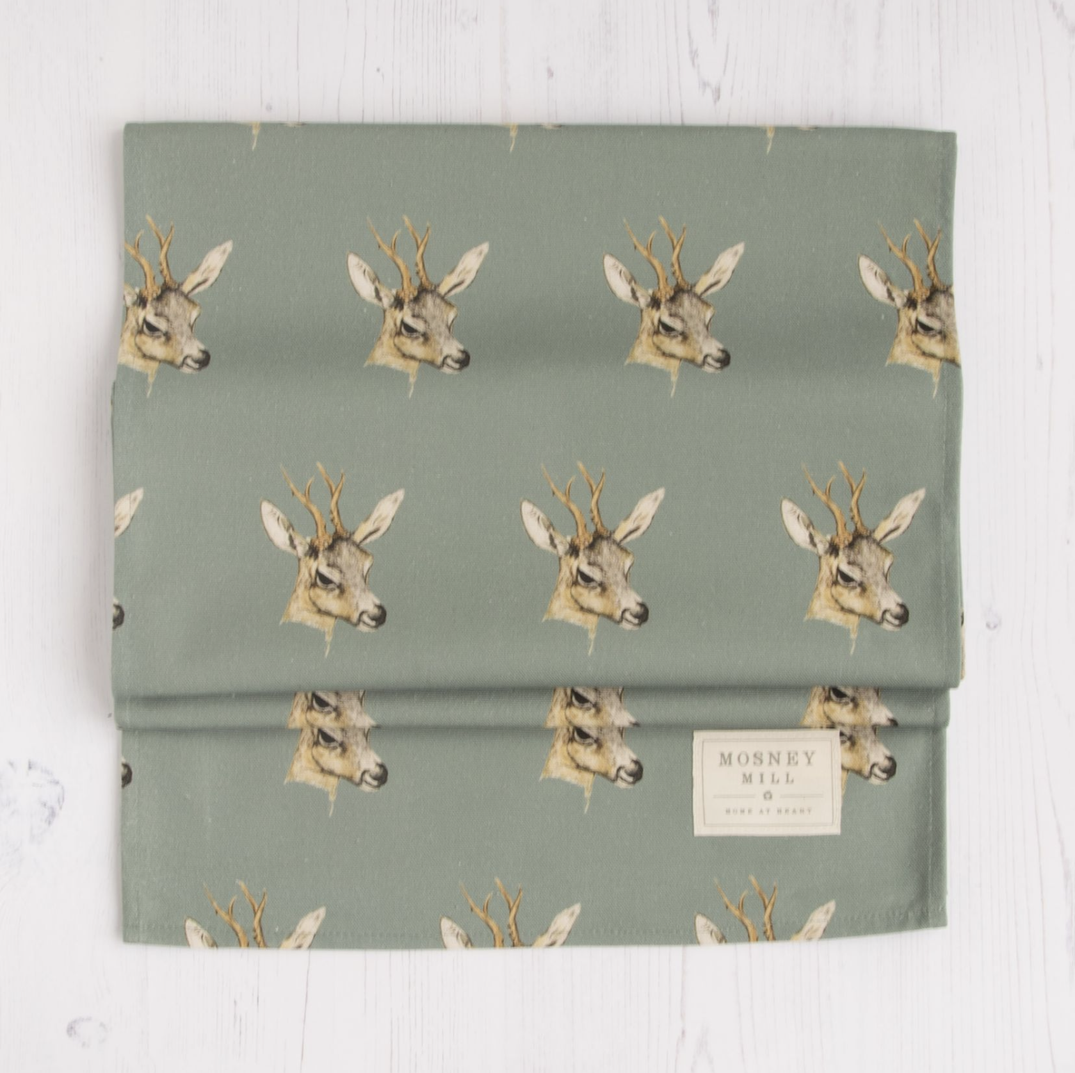 DEER TABLE RUNNER - TEAL - BY MOSNEY MILL - Feather & Twigs