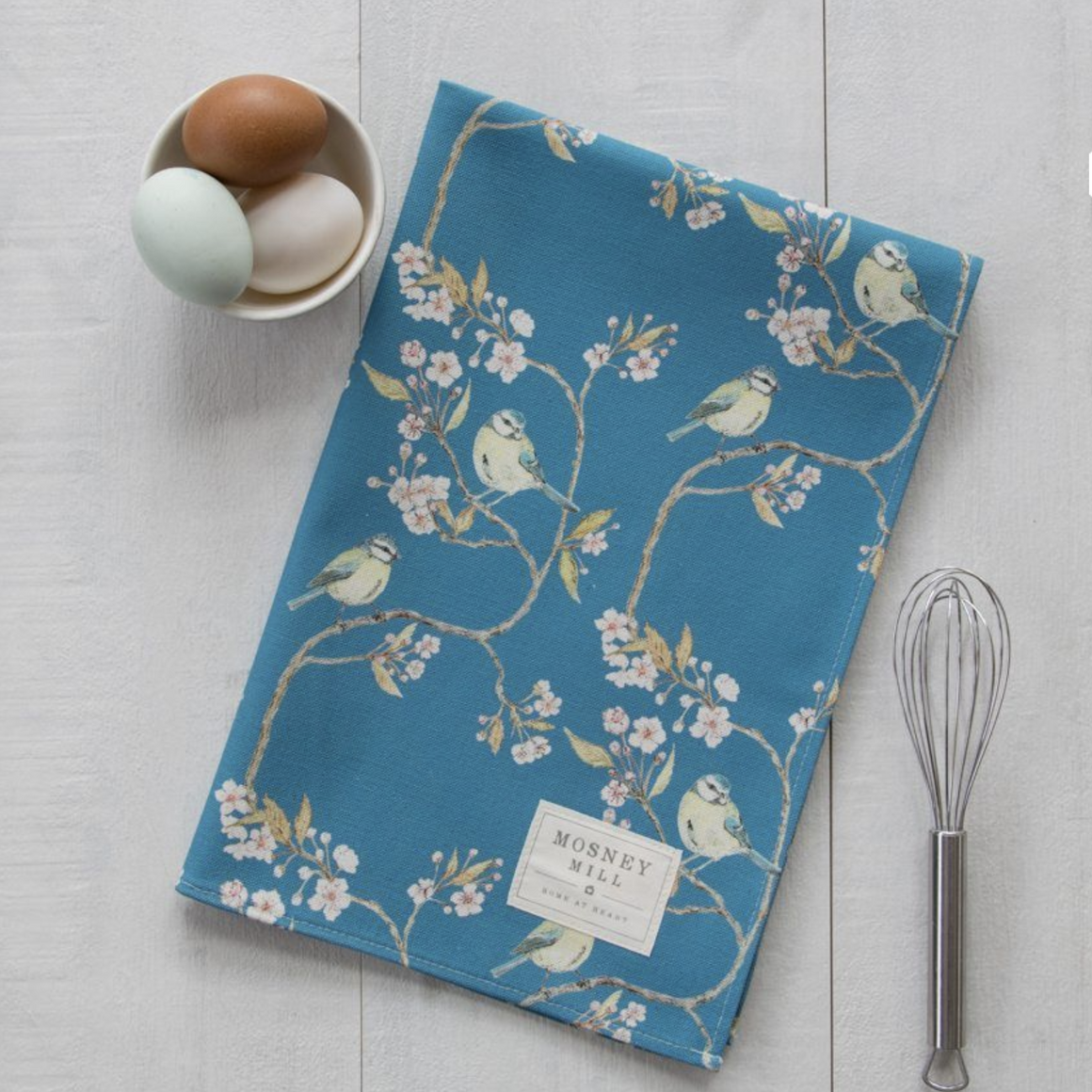 BLUE TIT ON BLOSSOM - TEA TOWEL (Denham Blue)