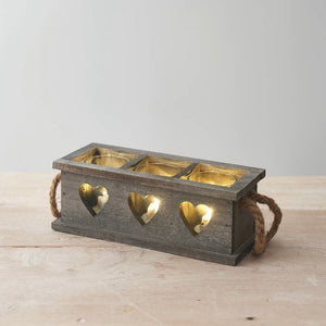 GREY WOODEN TEA LIGHT  CANDLE HOLDER