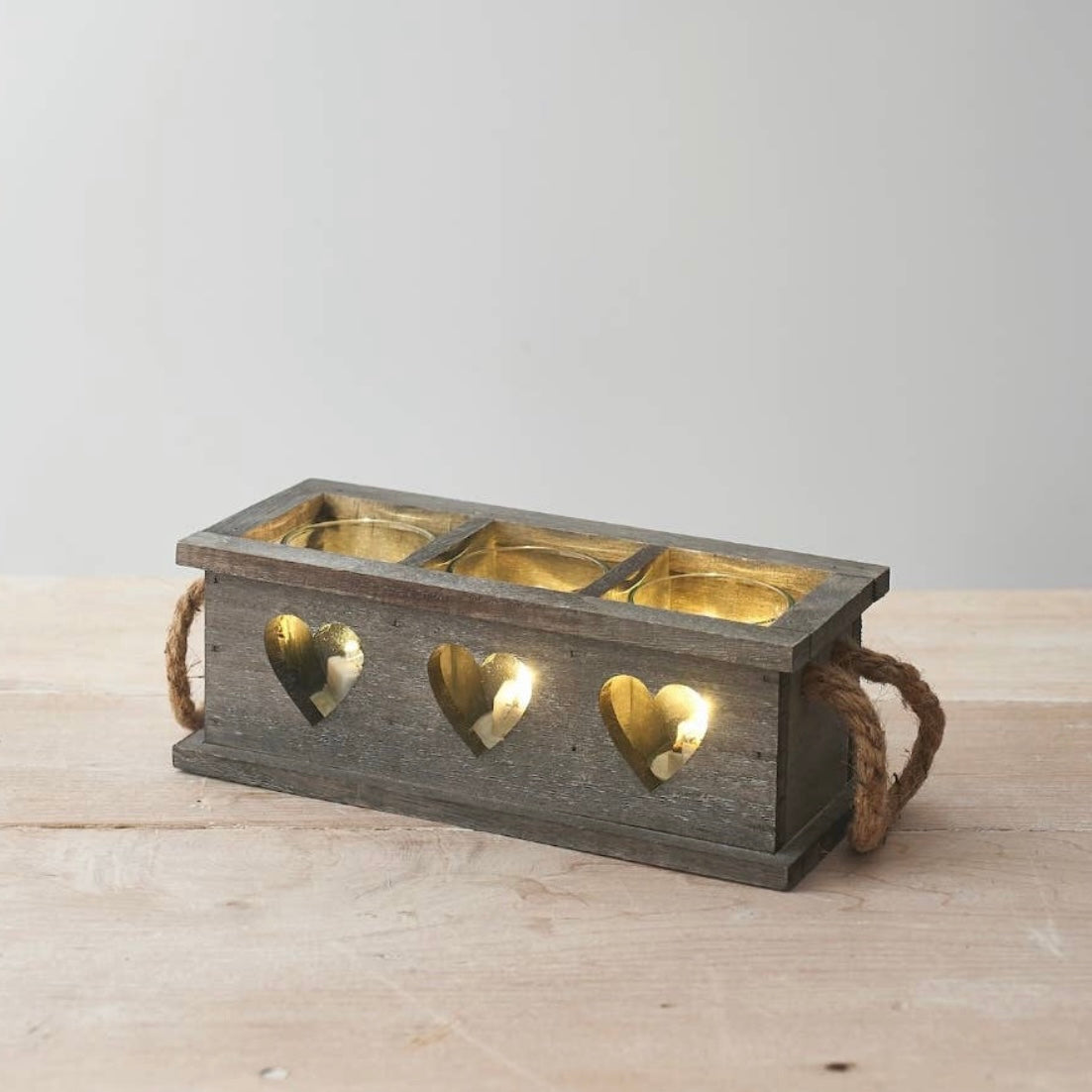 GREY WOODEN TEA LIGHT  CANDLE HOLDER