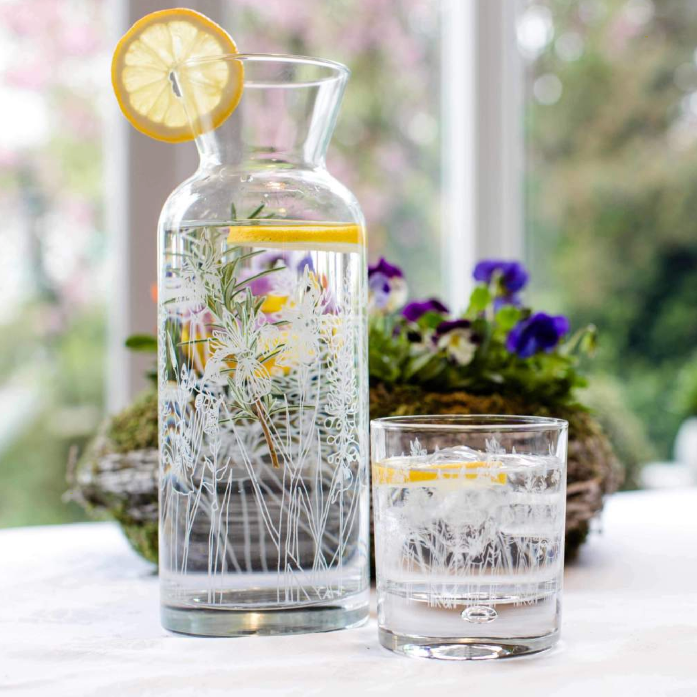 FLORAL GLASS CARAFE - Feather & Twigs