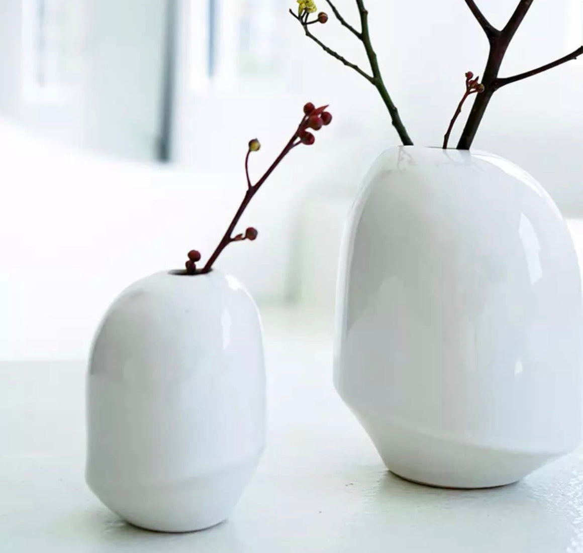 WHITE HI-LOW BUD VASE - Feather & Twigs