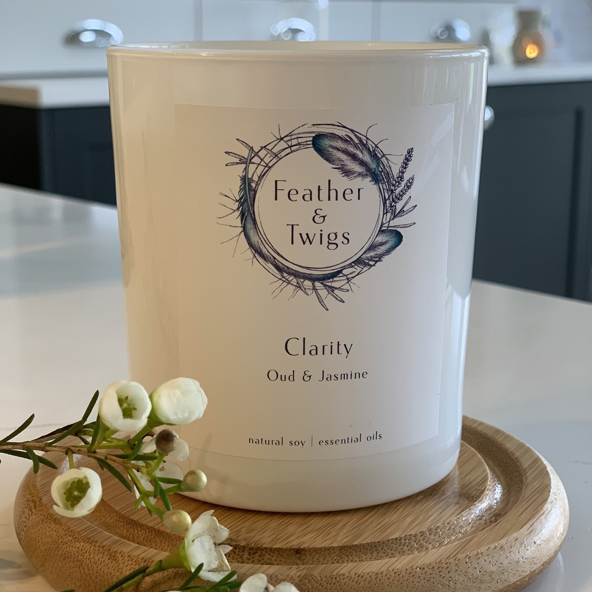 CLARITY- 30cl Candle - Velvet Peony and Oud - Feather & Twigs