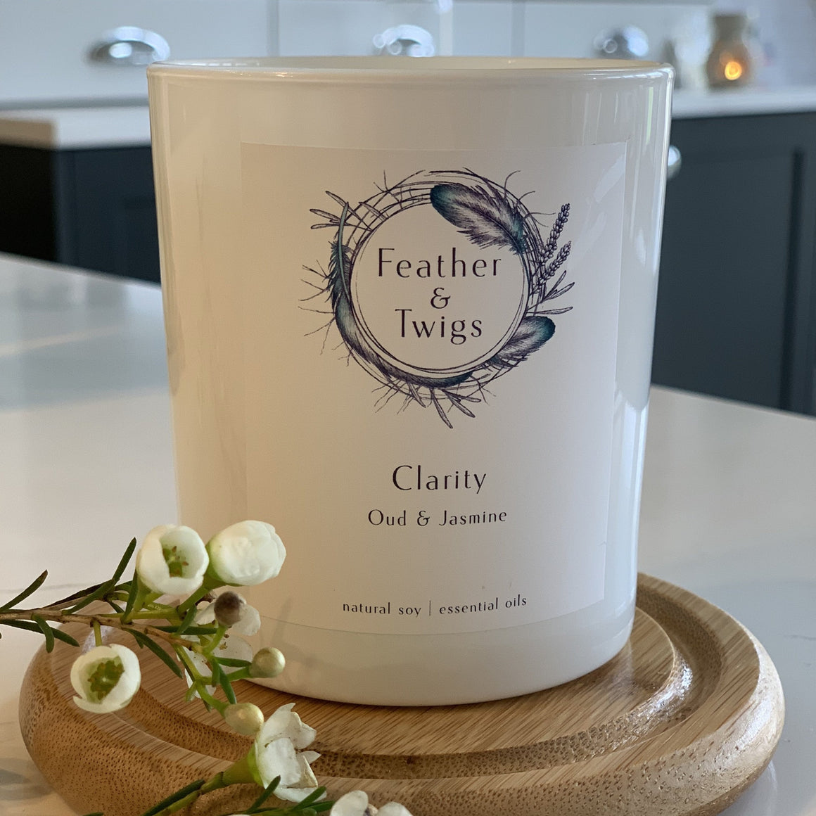 CLARITY- 30cl Candle - Velvet Peony and Oud - Feather & Twigs