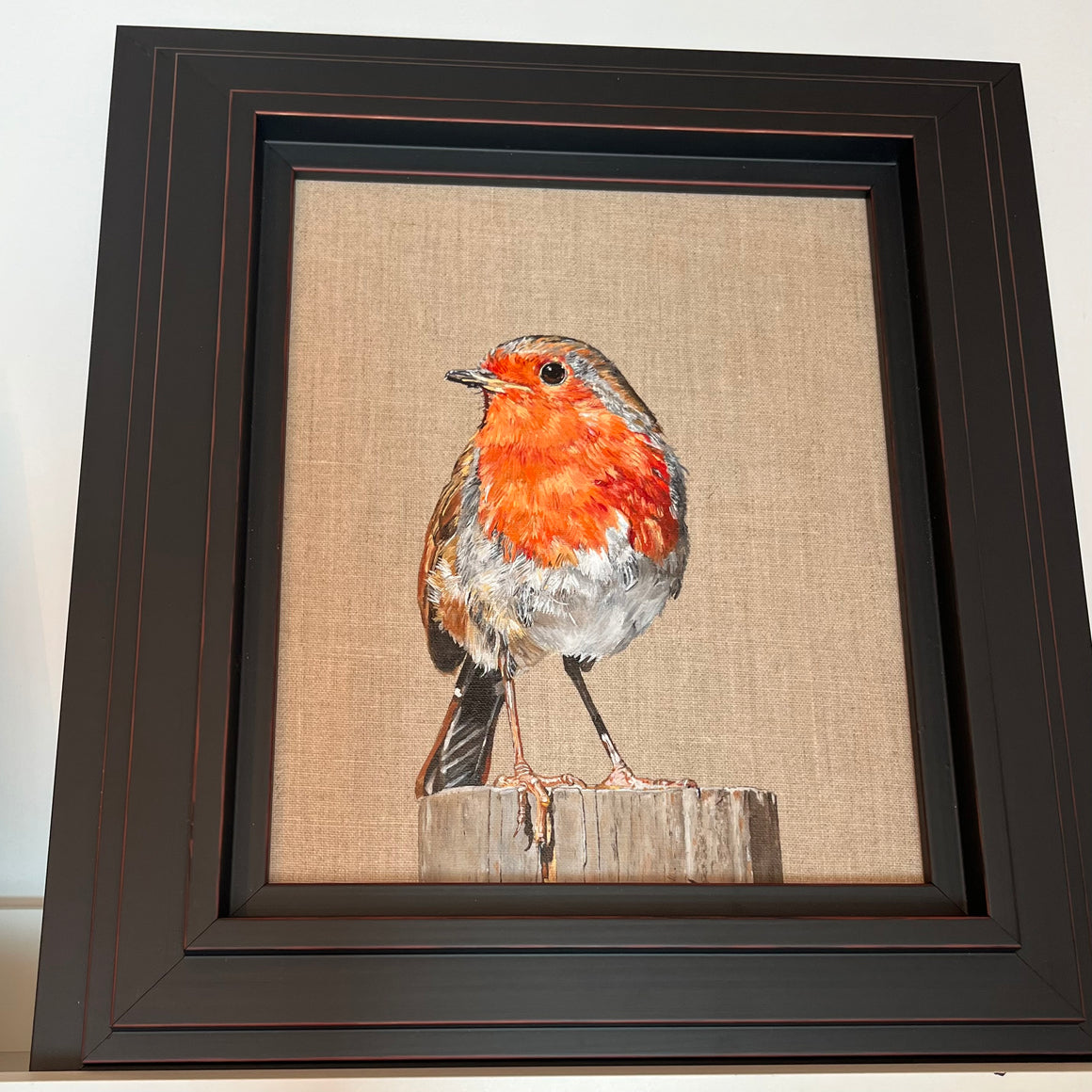 ROBIN ON HIS POST - ORIGINAL OIL ON CANVAS BY CHRIS BIRKS - Feather & Twigs
