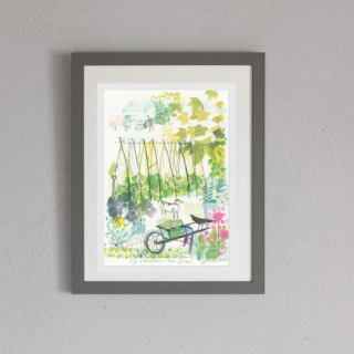 Dog and Blackbird on framed print