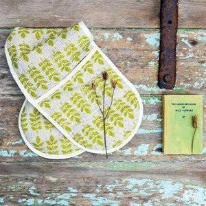 GREEN LEAF LINEN OVEN GLOVES - DISCONTINUED DESIGN