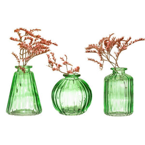 GLASS BUD VASES -SET OF 3 - VARIOUS COLOURS