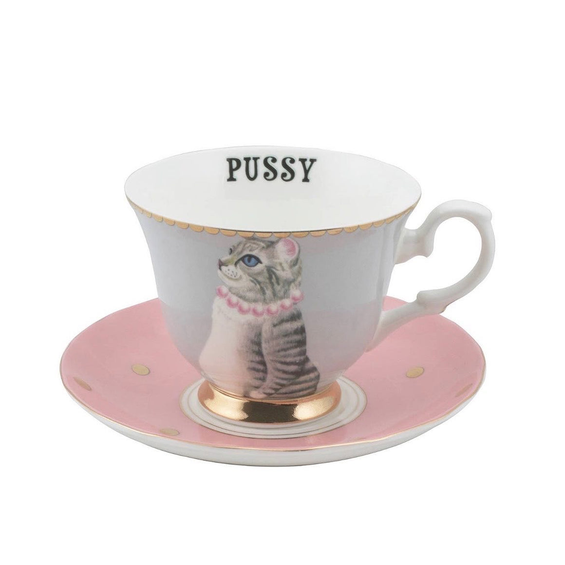 PUSSY TEACUP AND SAUCER