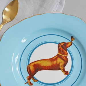 BLUE DASCHUND PLATE BY YVONNE ELLEN