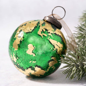 3” LARGE  BAUBLES GOLD FOIL CRACKLE GLASS BALL