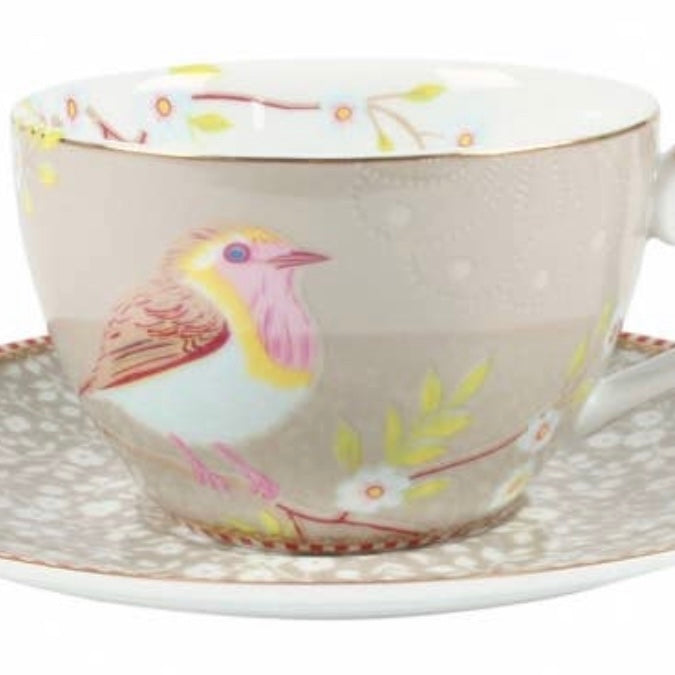 CUP AND SAUCER EARLY BIRDS - KHAKI