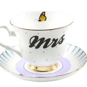 MR AND MRS TEA CUP AND SAUCER