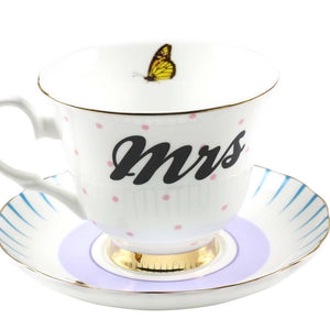 MR AND MRS TEA CUP AND SAUCER