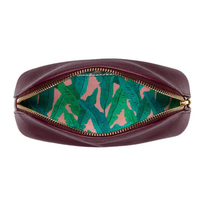 BURGUNDY VEGAN LEATHER OYSTER COSMETIC CASE