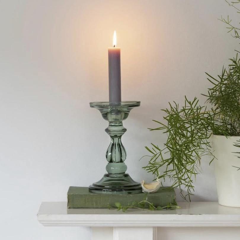 PAIR OF SEA GREEN COLOURED GLASS CANDLESTICK