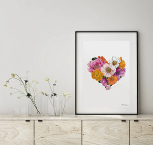 HEART PRINT IN FLOWERS A3 - BY CATHERINE LEWIS
