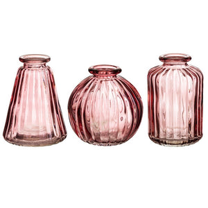 GLASS BUD VASES -SET OF 3 - VARIOUS COLOURS