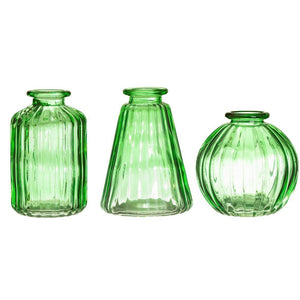 GLASS BUD VASES -SET OF 3 - VARIOUS COLOURS