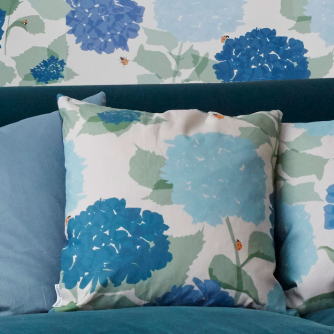 HYDRANGEA CUSHION - BLUE BY LORNA SYSON - Feather & Twigs