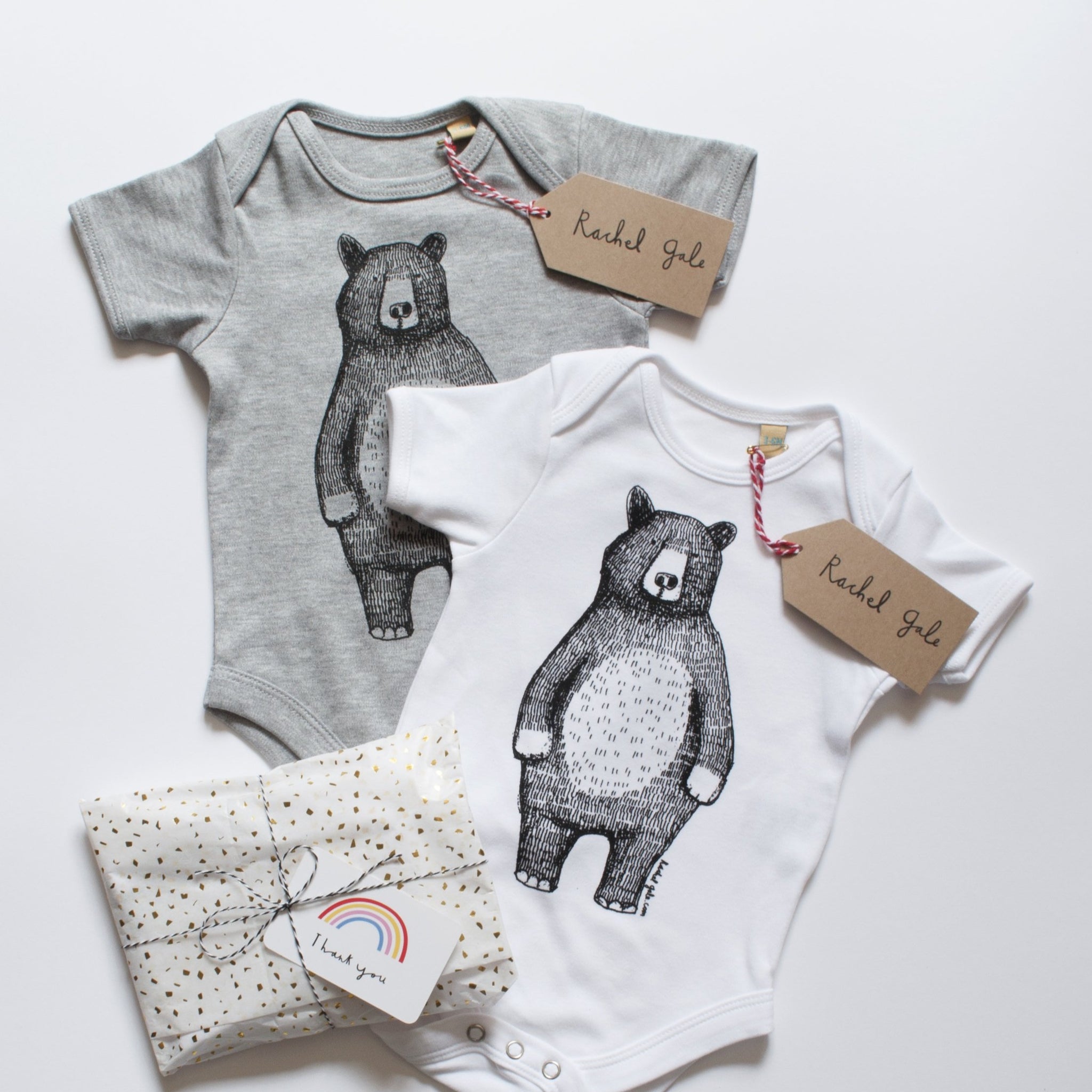 MR BEAR - BABY GROW - GREY - Feather & Twigs