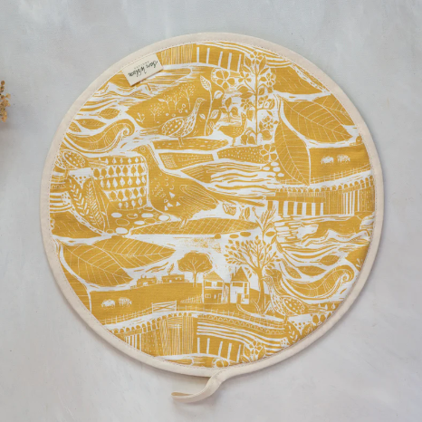 RUNNING THROUGH THE FIELDS HOB/AGA COVERS IN OCHRE BY SAM WILSON - Feather & Twigs