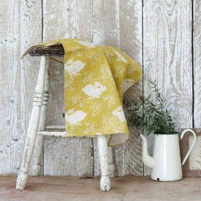 HEADLONG HARE YELLOW OCHRE TEA TOWEL BY SAM WILSON - Feather & Twigs