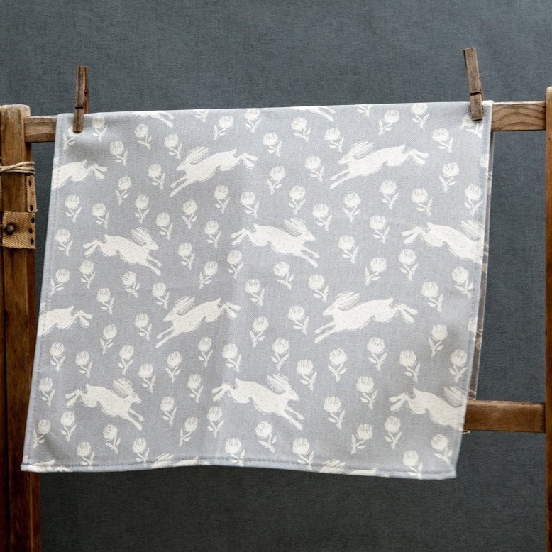 RUNNING HARE TEA TOWEL - GREY BY SAM WILSON - Feather & Twigs