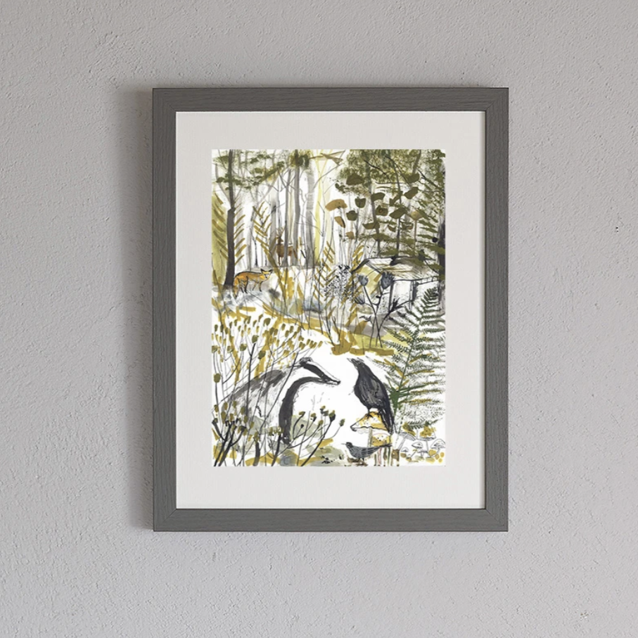 FRAMED OR UNFRAMED 'BADGER AND THE CROW' PRINT BY SAM WILSON – SIGNED, WOODLAND INSPIRED - Feather & Twigs