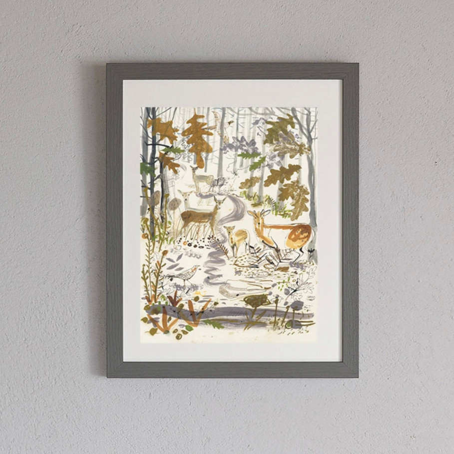 FRAMED OR UNFRAMED 'MUNTJAC DEER' PRINT BY SAM WILSON – SIGNED, WOODLAND INSPIRED - Feather & Twigs