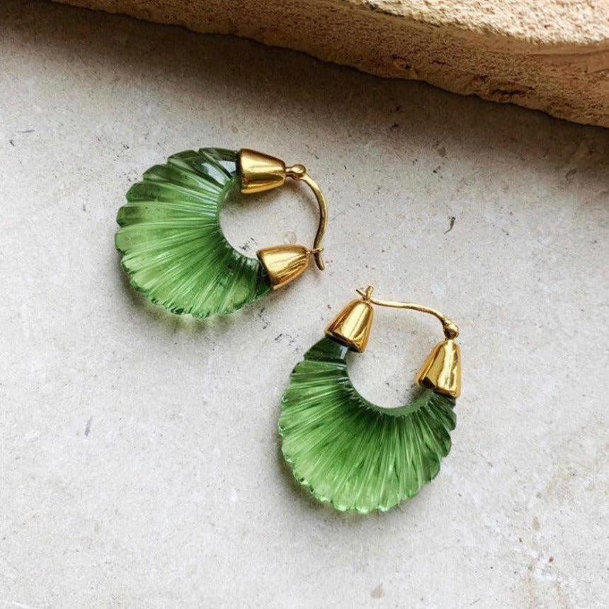 Shyla ETTIENNE green, blue, or pink ridged earrings, colorful jewelry with textured ridges, displayed on a clean background.