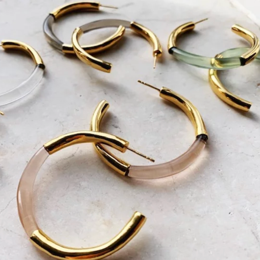GOLD GLASS THICK HOOP EARRINGS - VARIOUS COLOURS - Feather & Twigs